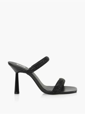 The Wishbone Collection "Tina" Rhinestone Strappy Black Mule Heels Sz 9.5